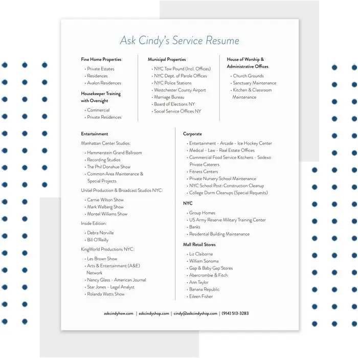 Ask Cindy How service resume