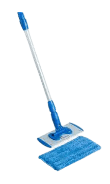 A blue and white mop on a green background