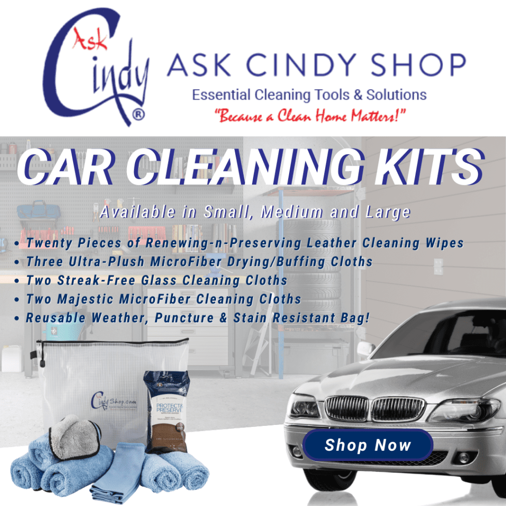 A poster with a car and some cleaning supplies