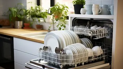 dishes in a dishwasher