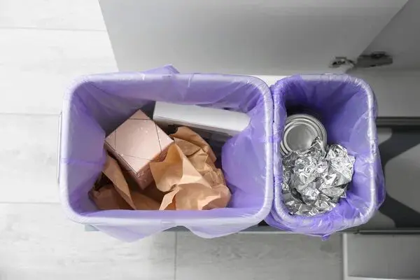 top view of a garbage and a recycling bin