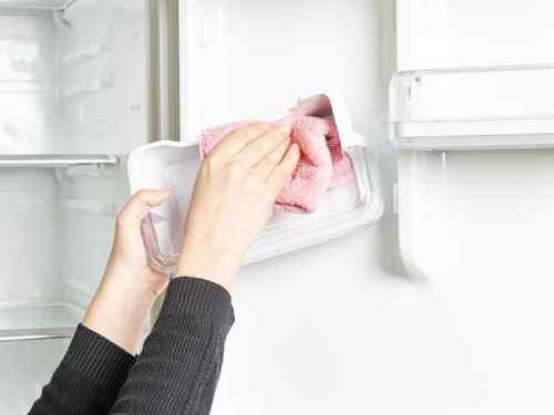  a person cleaning a fridge