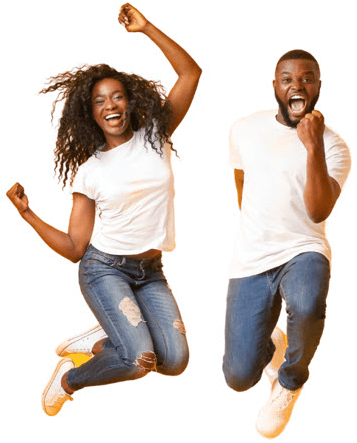 A man and woman jumping in the air.