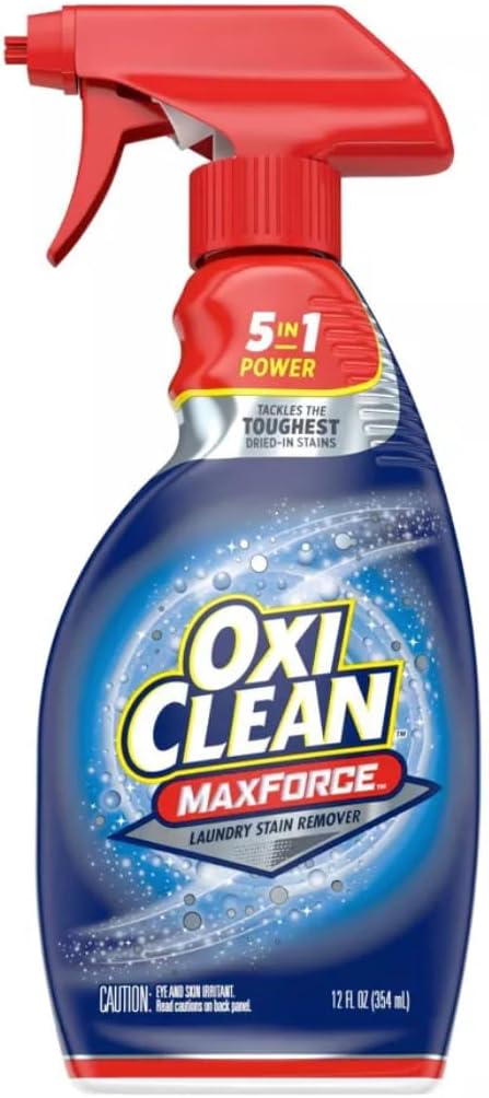 A bottle of oxiclean mayforce laundry detergent.