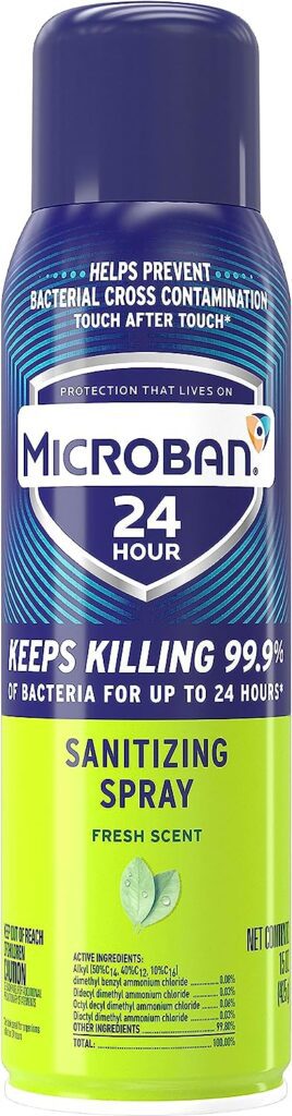 A decorative image of microban 24 hour disinfectant sanitizing spray for mattress sanitization
