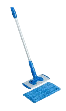 A blue and white mop on a green background