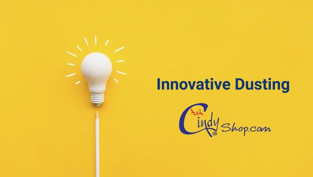 "Innovative Dusting" text on yellow background with lightbulb graphic