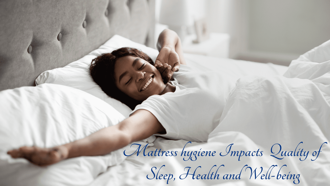 Beautiful smiling African American Woman laying on a clean mattress